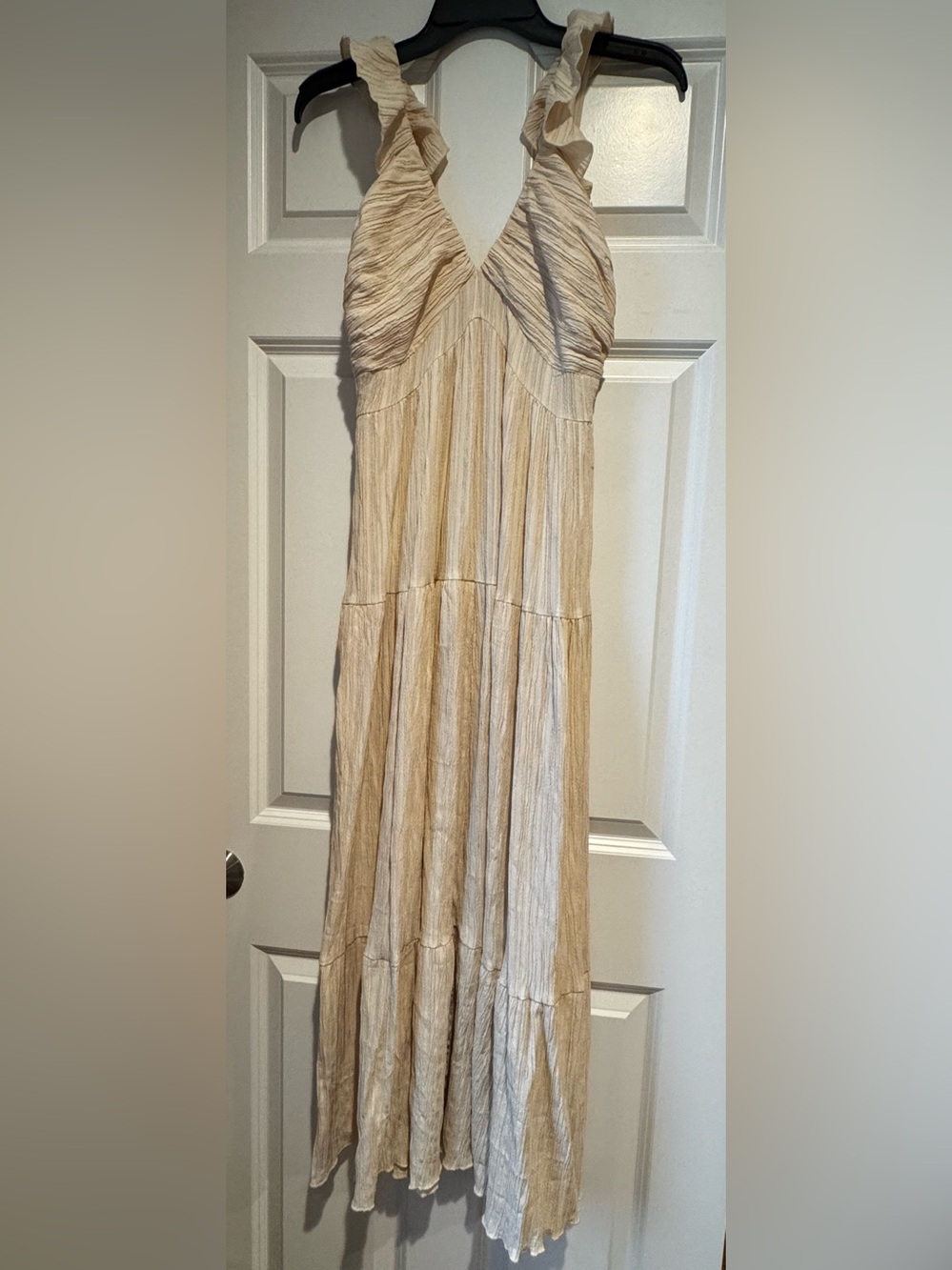 Sleeveless Cream Maxi Dress with Ruffled Straps
